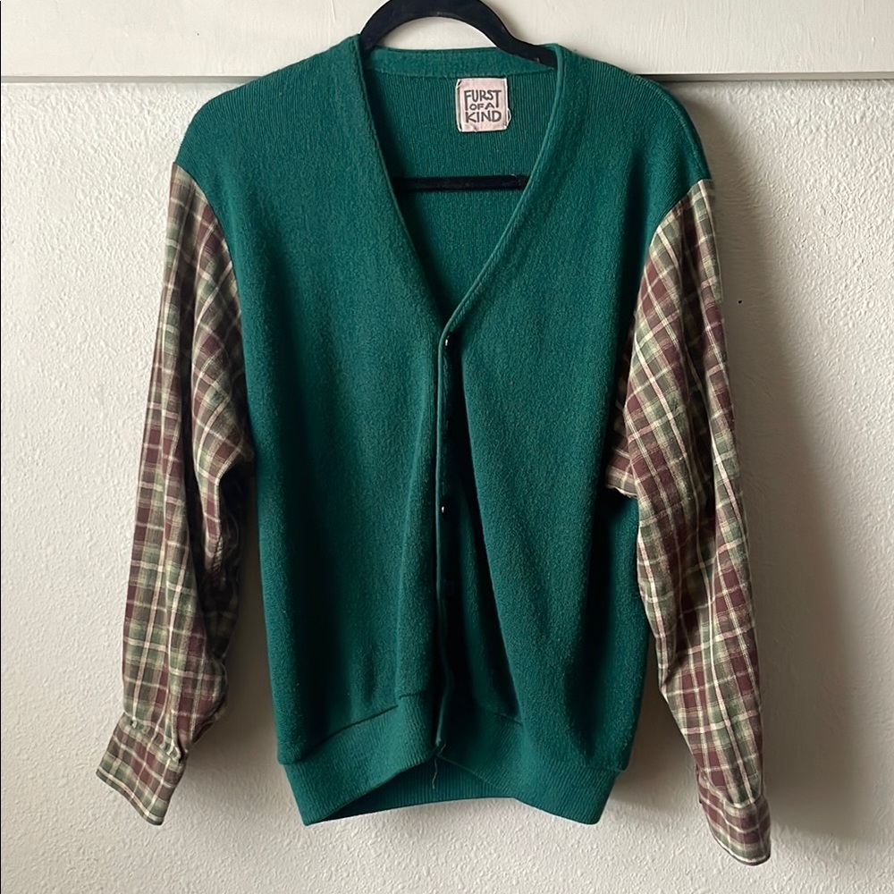 Furst of a kind patchwork style long sleeve button from cardigan sweater